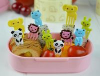 Wholesale 10 set Animal Farm mini cartoon fruit fork sign resin fruit toothpick bento lunch for children decorative plastic sign