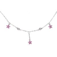 Wholesale 100 sterling silver enamel pink black daisy flower charm charm choker fits pandora silver girl gift necklace