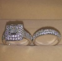 Wholesale stones Size luxury kt white gold Filled Full white topaz Gem Wedding Ring Set for love gift