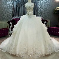 Wholesale Luxury Crystal Beaded Lace Ball Gown Cathedral Train Wedding Dresses Bling Sequin Appliqued Long Puffy Bridal Gowns Custom Made EN9216