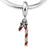 Wholesale Pandulaso Christmas Sparkling Candy Cane Dangle Charm Beads For Woman DIY Original Sterling Silver Jewelry Fit Pandora Charms Bracelets