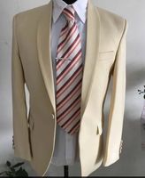 Wholesale Real picture Beige Wedding Tuxedo Suits Slim fit Mens Suits For Groom and Groomsmem Custom Made Formal Prom Suits Jacket Pants Vest Tie