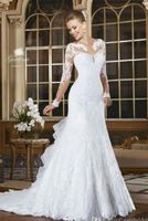 Wholesale Vestido De Noiva Long Sleeve Mermaid Sheer Neck wedding Dress trumpet Sweep Train Vintage Bridal Gowns Slim