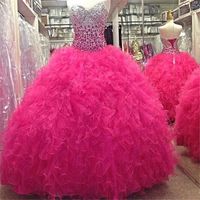 Wholesale Sweetheart Gorgeous Quinceanera Dresses Ball Gowns Ruffles Organza with Rhinestones Crystal Girls Prom Party Ball Gowns Custom BA2525