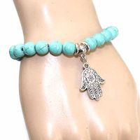 Wholesale New Arrival mm turquoise bead hamsa hand charm bracelets turkish ethnic religions jewelry women USA yoga