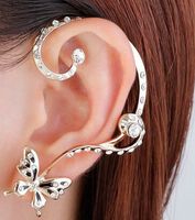 Wholesale Charm Earrings Ear Cuffs Punk Crystal Silver Plated rhinestone Butterfly Ear Bone Clips Gothic Earrings
