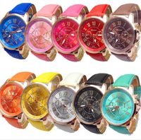 Wholesale Hot Fashion Unisex Geneva Roman Numerals Faux Leather Analog Quartz Wrist Watches for women men wrist watch dress watches