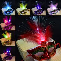 Wholesale 12 Color LED Halloween Party Masks Flash Glowing Feather Mask Mardi Gras Masquerade Cosplay Venetian Masks Halloween Costumes Gift WX9