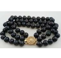 Wholesale Charming triple strands mm natural tahitian black pearl bracelet inch K gold clasp