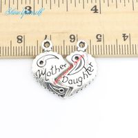 Madre Figlia Cuore Collana Set in Silver Plate Famiglia Ciondolo 2 Pezzi