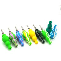 Wholesale 10X Retail silicone smoking pipe kit Concentrate smoke Pipe with Titanium Tip Dab Straw Oil Rigs hookah smoking pipe oil burner wax
