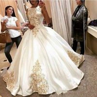 Wholesale Michael Cinco Custom made Sexy Ball gown Wedding dresses gold embroidered Beading Cap sleeve White Plus size Wedding gowns