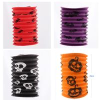 Wholesale 12pcs Halloween Prop Telescopic Lantern Paper Pumpkin Witch Ghost Bat Pattern Cylinder Scaldfish More Color For Party Decoration