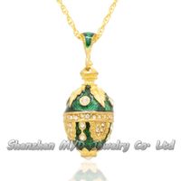 Wholesale Stylish women jewelry high quality necklace colorful enamel crystal maple leaf Russian style Faberge egg pendants for ladies