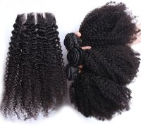 Wholesale Brazilian Top Closure With Hair Bundles Natural Color Human Hair Afro Kinky Curly Human Hair With Lace Closure