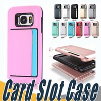 Wholesale 2 In Shockproof Armor Case with Card Slot TPU PC Dustproof Back Shell Cover For iPhone X S Plus Samsung S8 S9 Plus Note S7 Edge