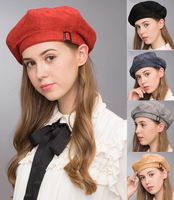 Wholesale Stand Focus Faux Suede Beret French Beanie Painter Hat Cap Women Female Artist Fashion Great Cotton Newsboy Red Black Navy Camel Buckle