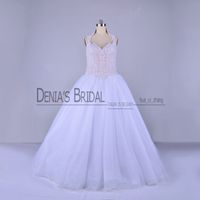 Wholesale 2017 Ball Gown Plus Size Wedding Dresses Real Image Sexy Queen Anne Neckline with Beaded Bodice V Waist Sweep Train Bridal Gowns