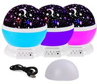 Wholesale LED Night Lamp Novelty Starry Star Moon Light Changeable Projector Degrees Romantic Rotating LED Effect Bulb for Holiday Kids Gifts USB