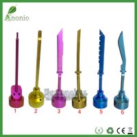Wholesale Colorful Titanium Carb Cap With Dabber On Top With Angled Hole Domeless Nails With Sword On Top For Smoking Water Glass Pipe