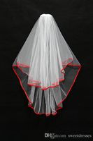 Wholesale In Stock Short Two Layer Wedding Bridal Veils White Red Black Ribbon Edge With Comb Veil Stock Wedding Accessories