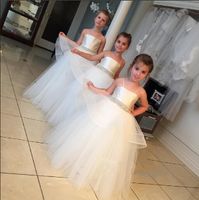 Wholesale Vestidos de primera Communion White Flower Girl Dresses For Weddings Party Dress Beads Tulle Kids Dress Prom Child Pageant