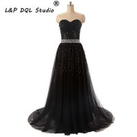 Wholesale Stunning Black Prom Dresses Ball Gown Shining Sequined Top Peplum Evening Dress Sweep train vestidos festa formal gowns