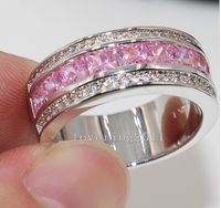Wholesale Princess CUT Luxury Nice Pink Sapphire Diamonique KT White Gold Filled Women Simulated Diamond Wedding Engagement pandora Ring