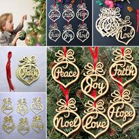 Wholesale 6 pieces Christmas Tree Ornaments Wood Chip Heart Bubble Pattern Hanging Pendant Xmas Home Festival Party Decoration Gift WX9