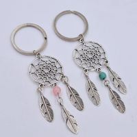 Wholesale Fashion Gift Pink green Beads Dreamcatcher Feather Wind Chimes Dream Catcher Key Chain Women Vintage Indian Style Keychain