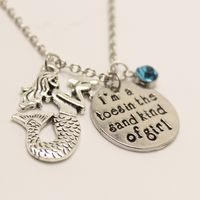 Wholesale 12cs I m a girl toesin the Sand Kind of girl Necklace pendant necklace Crystal little mermaid necklace for women gift