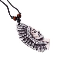 Wholesale Fashion Jewelry Indian head Necklace Men s Personality Wax Rope Beaded Resin Clavicle Necklace Casual Vintage Punk Necklace N0007