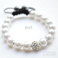 Wholesale new style White Pearl Micro Pave CZ Disco10mm Ball Bead High Quality Micro Pave Crystal Shamballa Bracelet women jewelry HOT t35322