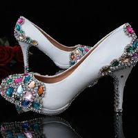 Wholesale New Arrival Handmade Wedding Shoes Popular White Bridal Shoes High Heel Dress Shoes Crystal Women s Shoes Mother of the Bride Shoes