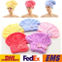 Wholesale DHL Shower Caps Women Microfiber Magic Bowknot Shower Caps Hair Dry Drying Turban Wrap Towel Hat Cap Quick Dry Dryer Bath cm WX H03