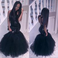 Wholesale Elegant Black Girl Mermaid African Prom Dresses Evening wear Plus Size Long Sequined Sexy Backless Formal Gowns Cheap Party Homecoming Dress
