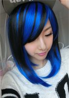 Wholesale WoodFfestival short straight wigs black mix blue wig cosplay women lolita synthetic anime heat resistant peruca ombre hair