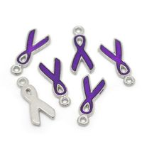 Wholesale Zinc Alloy Enamel Purple Ribbon Awareness Charms Pendants x9mm