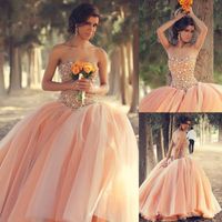 Wholesale Custom Peach Ball Gown Prom Dresses Sexy Strapless Beaded Quinceanera Dresses Formal Vestidos Festa Sweet Dresses Party Evening Gown