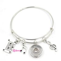 Wholesale NEW DIY Interchangeable Metal mm Snap Jewelry Music Note Tape Musical Charms Adjustable Expandable Wire Snap Bangle bracelets women