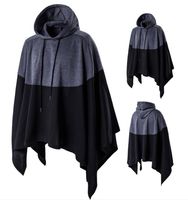 Wholesale Cape Cloak Men Black Gray Batwing Matching Color Patchwork Plus Size Hooded Drawstring Hoodies Coats Free Ship Blouse Mantle Personality