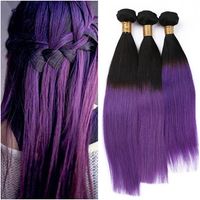 Wholesale Dark Root Purple Ombre Peruvian Human Hair Extensions Straight Purple Ombre Virgin Remy Human Hair Bundles Tone Colored Double Wefts