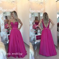 Wholesale 2019 Fuschia Colour Prom Dress A Line Sleeveless Long Evening Party Gown Plus Size vestidos de festa