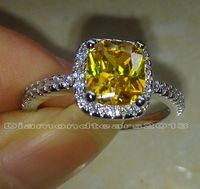 Wholesale Size High quality Fashion jewelry silver filled Yellow topaz princess cut Topaz Gem Women wedding ring for love