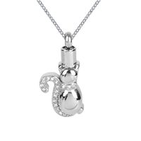 Wholesale Lily Cremation Jewelry Cat White Diamonds Urn Necklace Memorial Ash Keepsake Pendant With Gift Bag Funnel and Chain