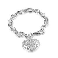 Wholesale Factory direct Sterling Silver Round Link Bracelet w engrave hollow Heart Silver Jewelry