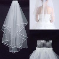 Wholesale Cheap Two Layers Wedding Veils with Comb White Ivory with Satin Edge for Wedding Accessories Bridal Veils