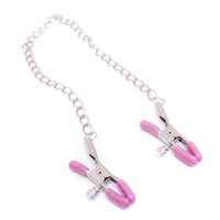 Wholesale unisex pink coated clothespin style nipple clamps with chain sex flirt clips bdsm bondage kit slave pig training