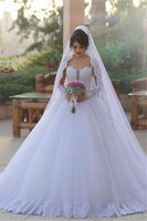 Wholesale 2017 New Exquisite Said Mhamad Long Sleeve Wedding Dresses Tulle Ball Gowns Elegant Appliques Arabic Vestido De Novia Bridal Gowns Custom