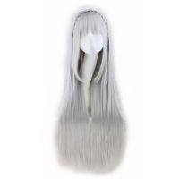 Wholesale WoodFestival long straight wig with bangs Life in a different world from zero emilia cosplay anime wig grey have braid fiber hair wigs